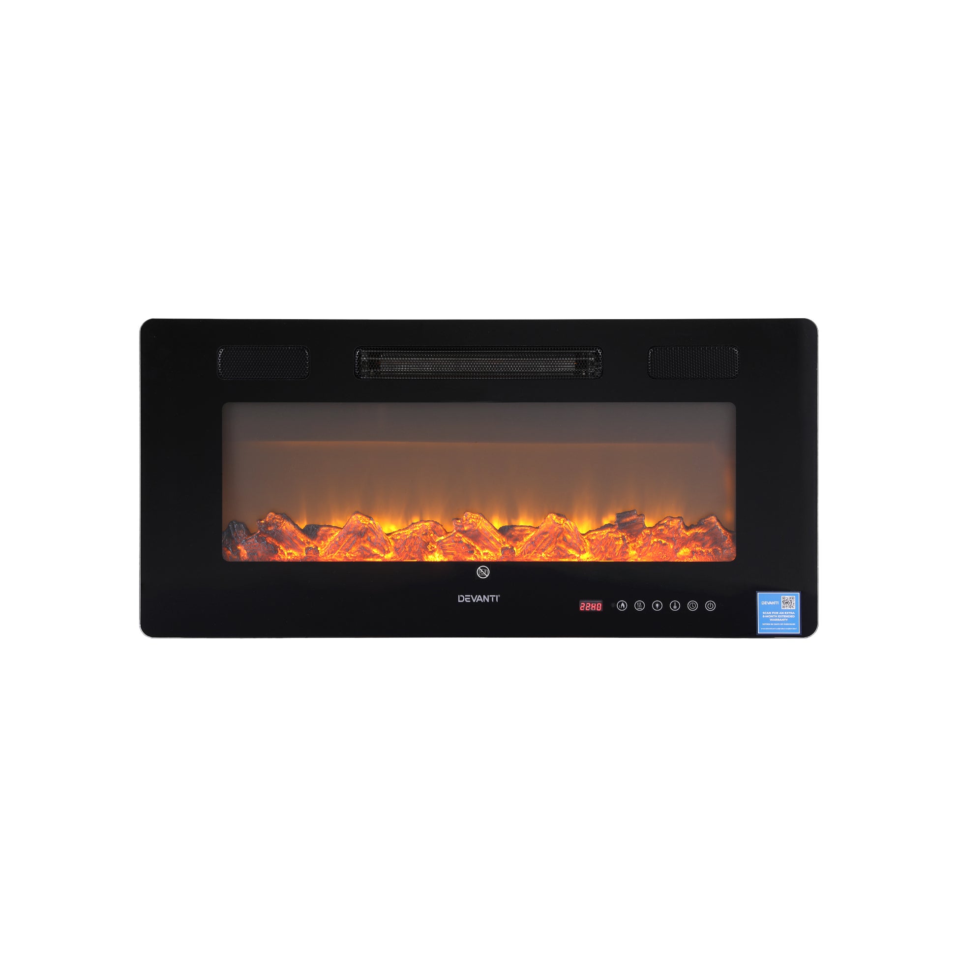 Devanti Electric Fireplace Fire Heater Wall Mounted Insert 3D Flame 1800W Remote Control EFL-D-YH23-2000-BK