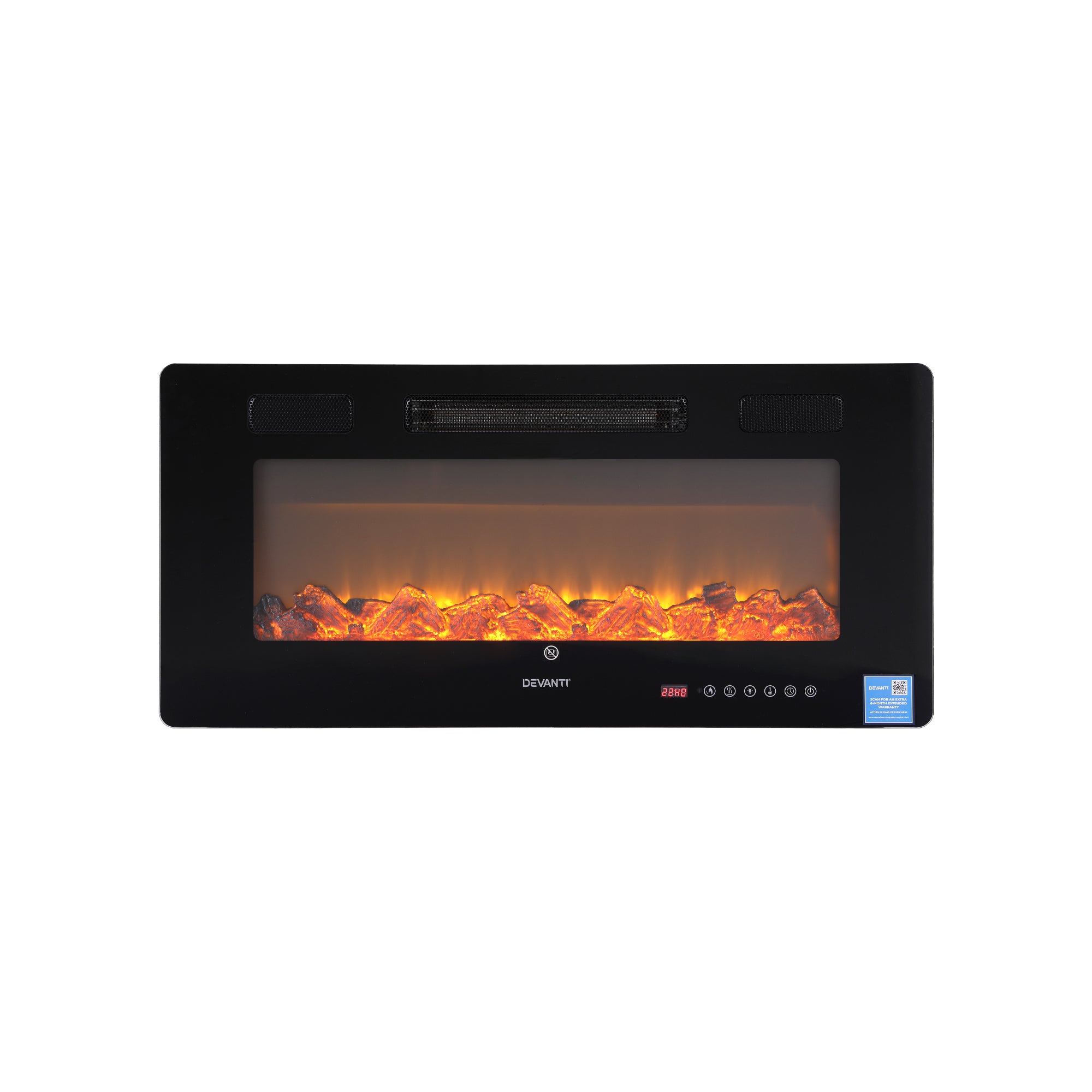 Devanti Electric Fireplace Fire Heater Wall Mounted Insert 3D Flame 1800W Remote Control EFL-D-YH23-2000-BK