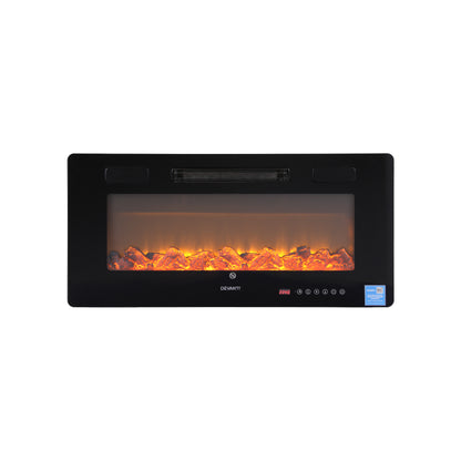Devanti Electric Fireplace Fire Heater Wall Mounted Insert 3D Flame 1800W Remote Control EFL-D-YH23-2000-BK
