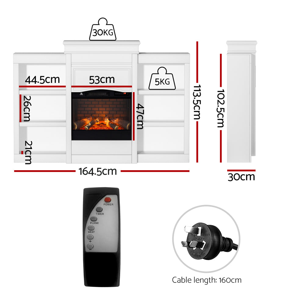 Devanti 2000W Electric Fireplace Fire Heater White EFL-XL-FRAME-WH-AB
