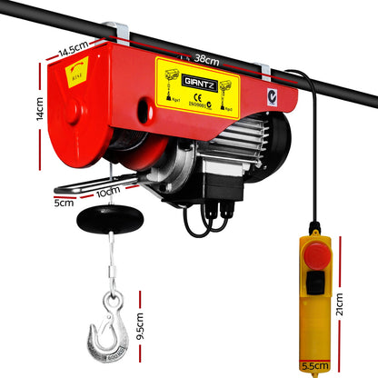 Giantz Electric Hoist Winch 300/600KG Cable 18M Rope Tool Remote Chain Lifting EH-15M-PA600A