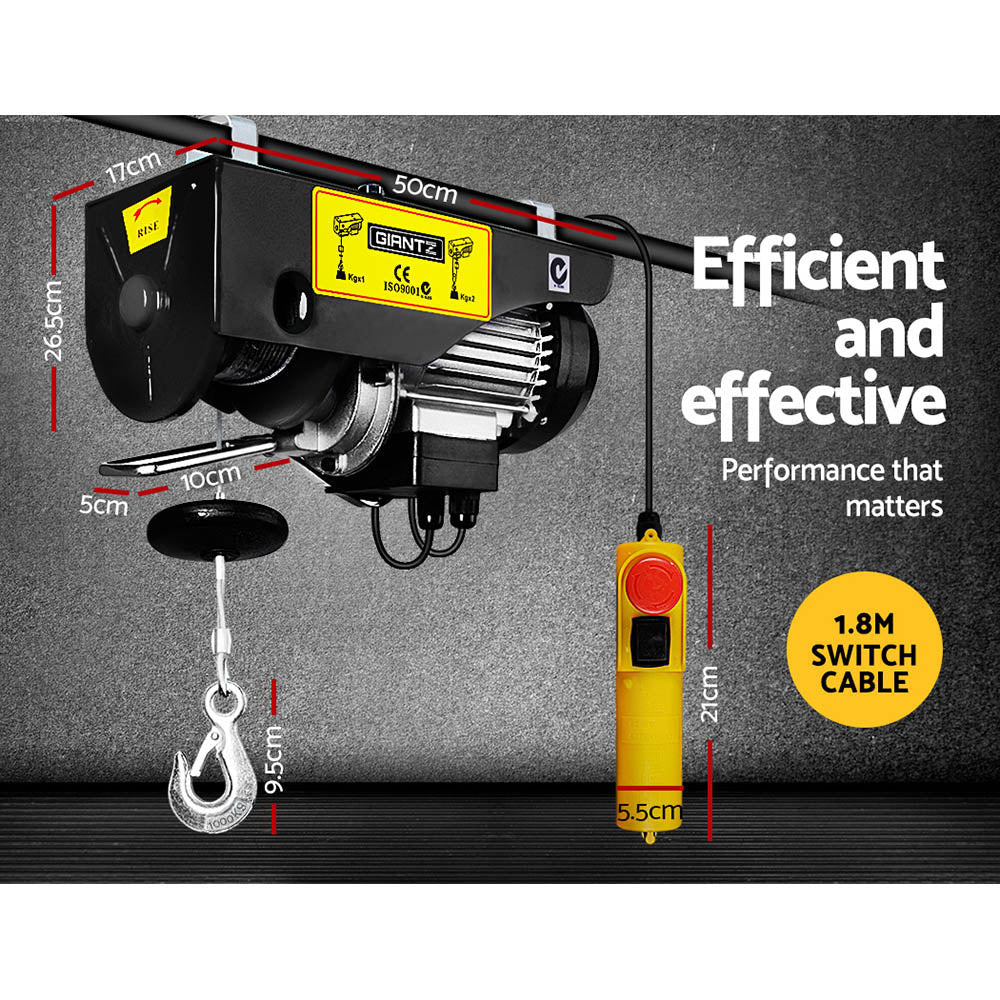 Giantz Electric Hoist Winch 500/1000KG Cable 20M Rope Tool Remote Chain Lifting EH-18M-1000A