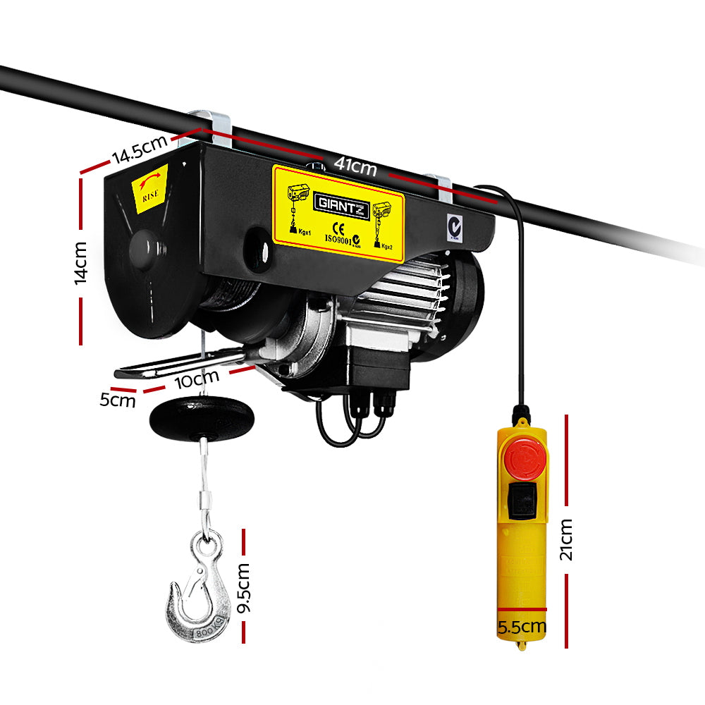 Giantz Electric Hoist Winch 400/800KG Cable 18M Rope Tool Remote Chain Lifting EH-18M-PA800A