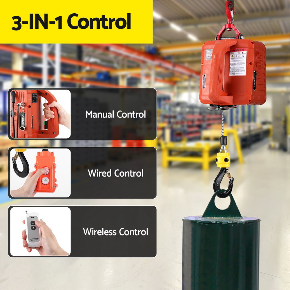 Giantz Electric Hoist Winch 500KG Wired/Wireless Remote Control EH-8M-500KG