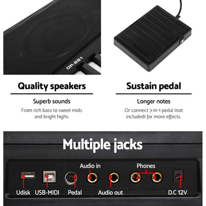 Alpha 88 Keys Electronic Piano Keyboard Digital Electric w/ Stand Sustain Pedal EK-DP-881-BK-X