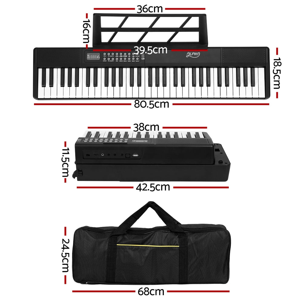 Alpha 61 Keys Foldable Electronic Piano Keyboard Digital Electric w/ Carry Bag EK-FOLD-666-BK