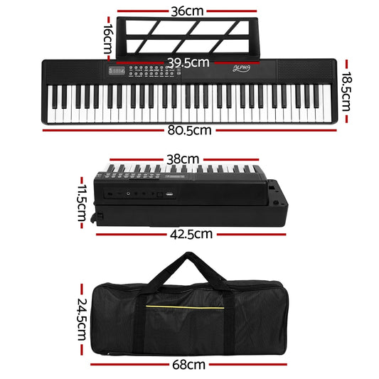 Alpha 61 Keys Foldable Electronic Piano Keyboard Digital Electric w/ Carry Bag EK-FOLD-666-BK
