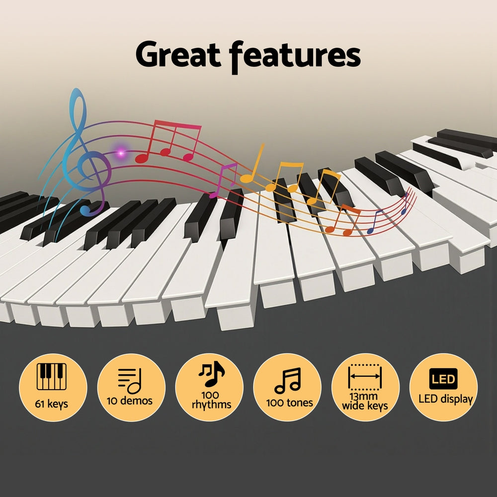 Alpha 61-Key Digital Piano Keyboard Electric Kids Gift Black EK-JD61-BK