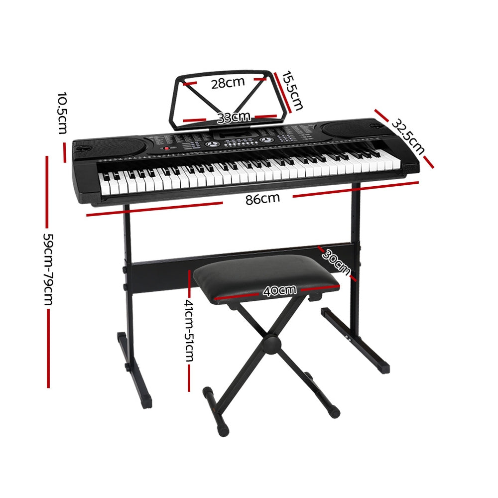 Alpha 61 Keys Electronic Piano Keyboard Digital Electric w/ Stand Stool Black EK-JK-60-BK-H-B01