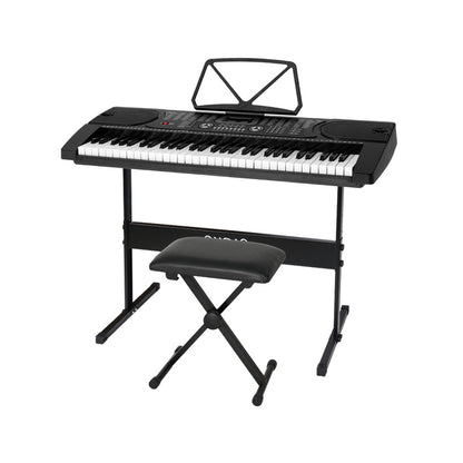 Alpha 61 Keys Electronic Piano Keyboard Digital Electric w/ Stand Stool Black EK-JK-60-BK-H-B01