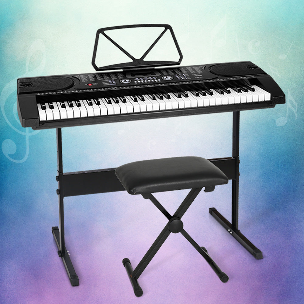 Alpha 61 Keys Electronic Piano Keyboard Digital Electric w/ Stand Stool Black EK-JK-60-BK-H-B01