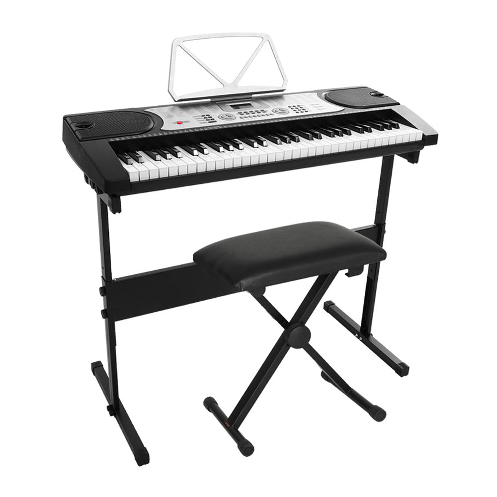 Alpha 61 Keys Electronic Piano Keyboard Digital Electric w/ Stand Stool Silver EK-JK-60-SL-H-B01