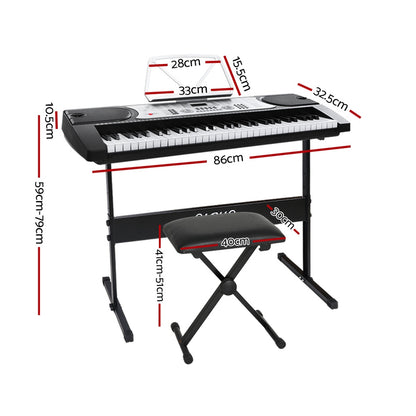 Alpha 61 Keys Electronic Piano Keyboard Digital Electric w/ Stand Stool Silver EK-JK-60-SL-H-B01