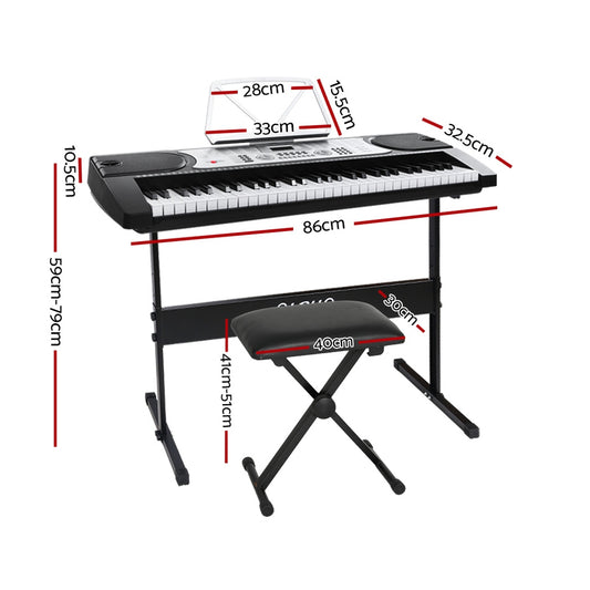 Alpha 61 Keys Electronic Piano Keyboard Digital Electric w/ Stand Stool Silver EK-JK-60-SL-H-B01