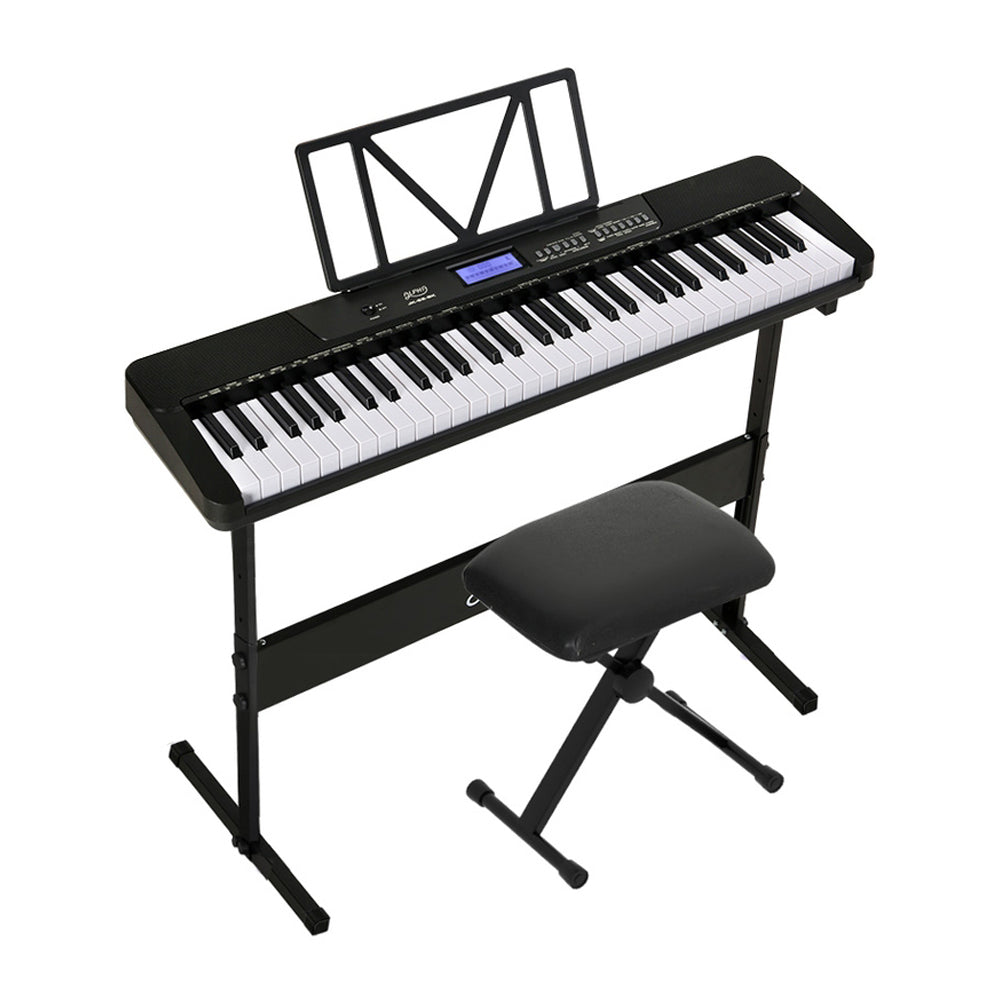 Alpha 61 Keys Electronic Piano Keyboard Digital Electric w/ Stand Stool Touch EK-JK-62-BK-H-B01