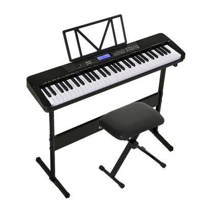 Alpha 61 Keys Electronic Piano Keyboard Digital Electric w/ Stand Stool Touch EK-JK-62-BK-H-B01