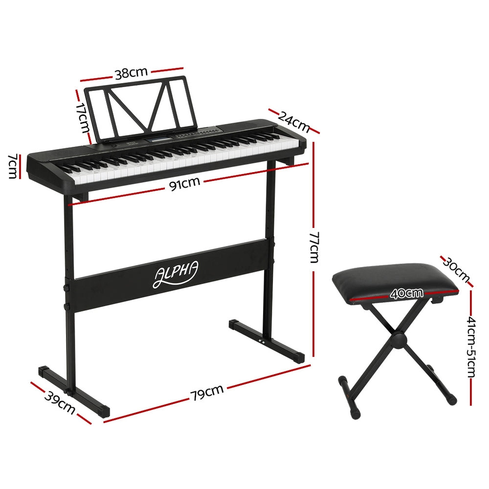 Alpha 61 Keys Electronic Piano Keyboard Digital Electric w/ Stand Stool Touch EK-JK-62-BK-H-B01