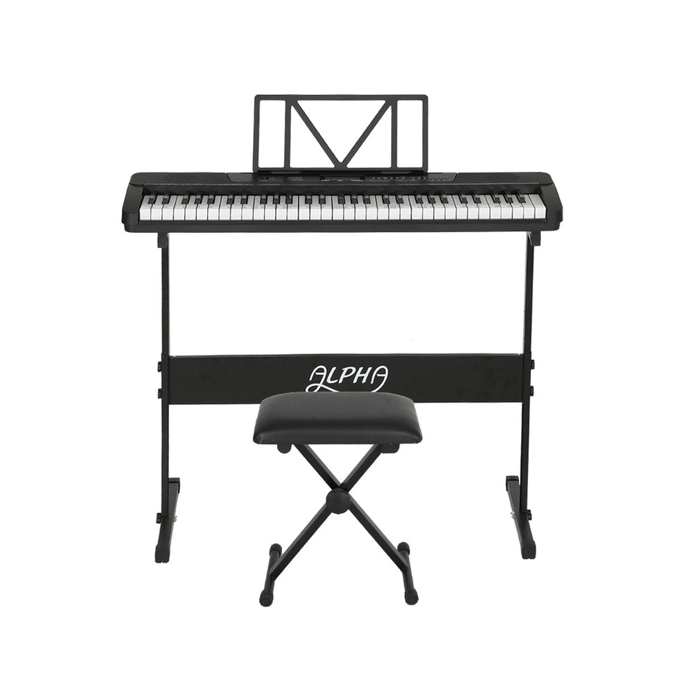 Alpha 61 Keys Electronic Piano Keyboard Digital Electric w/ Stand Stool Touch EK-JK-62-BK-H-B01