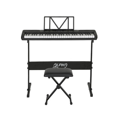 Alpha 61 Keys Electronic Piano Keyboard Digital Electric w/ Stand Stool Touch EK-JK-62-BK-H-B01