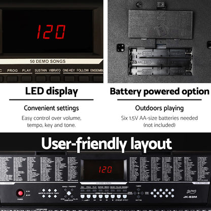 Alpha 61 Keys Electronic Piano Keyboard Digital Electric w/ Stand Sound Speaker EK-JK-63-BK-H