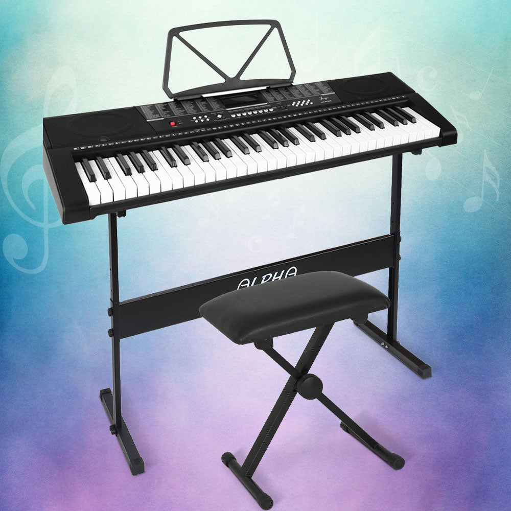 Alpha 61 Keys Electronic Piano Keyboard Digital Electric w/ Stand Stool Speaker EK-JK-63-BK-H-B01