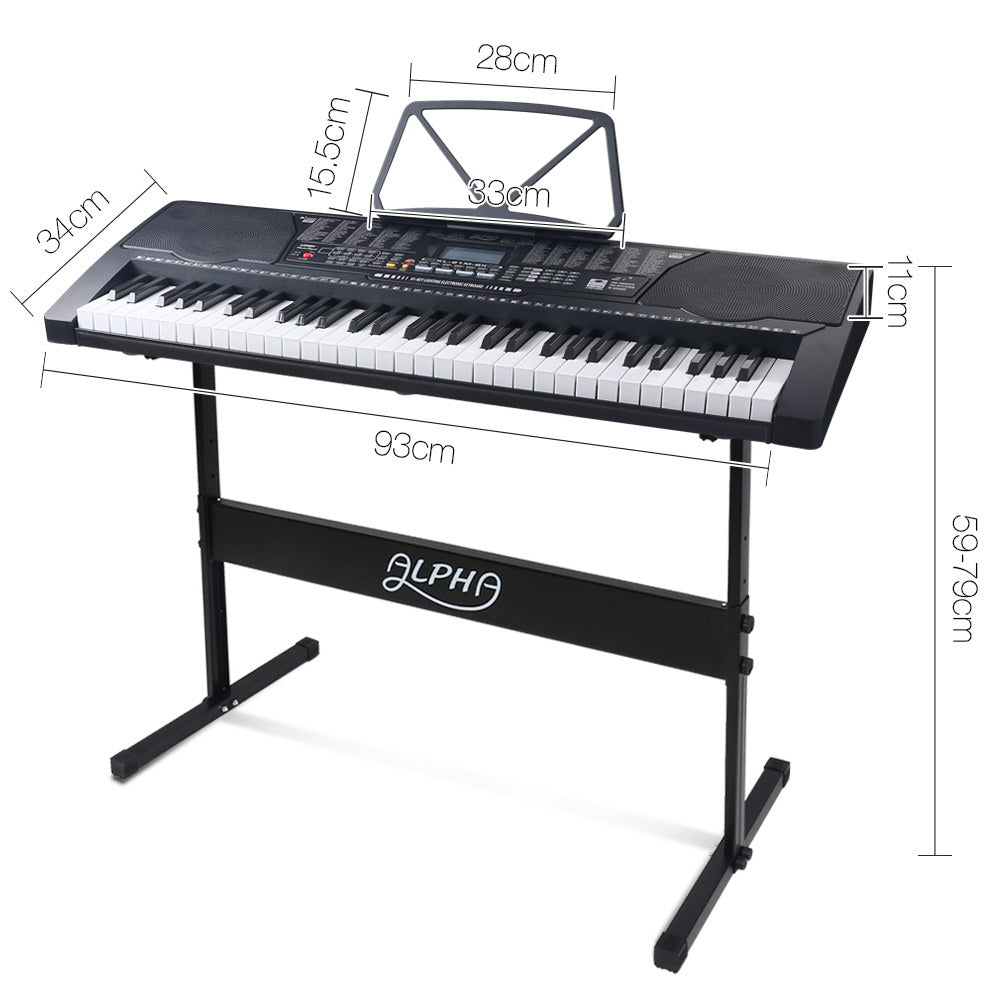 Alpha 61 Keys Electronic Piano Keyboard Digital Electric w/ Stand Lighted Black EK-KL-91M-BK-H