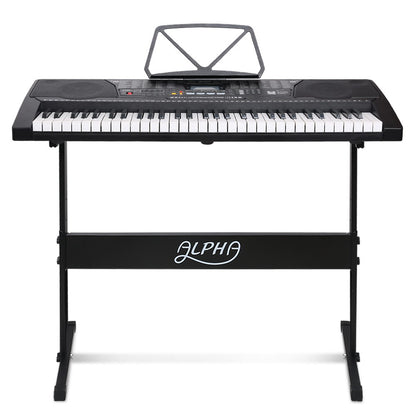 Alpha 61 Keys Electronic Piano Keyboard Digital Electric w/ Stand Lighted Black EK-KL-91M-BK-H