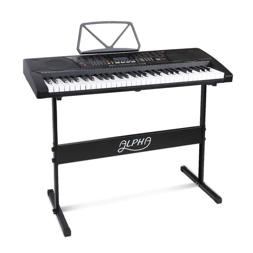 Alpha 61 Keys Electronic Piano Keyboard Digital Electric w/ Stand Lighted Black EK-KL-91M-BK-H