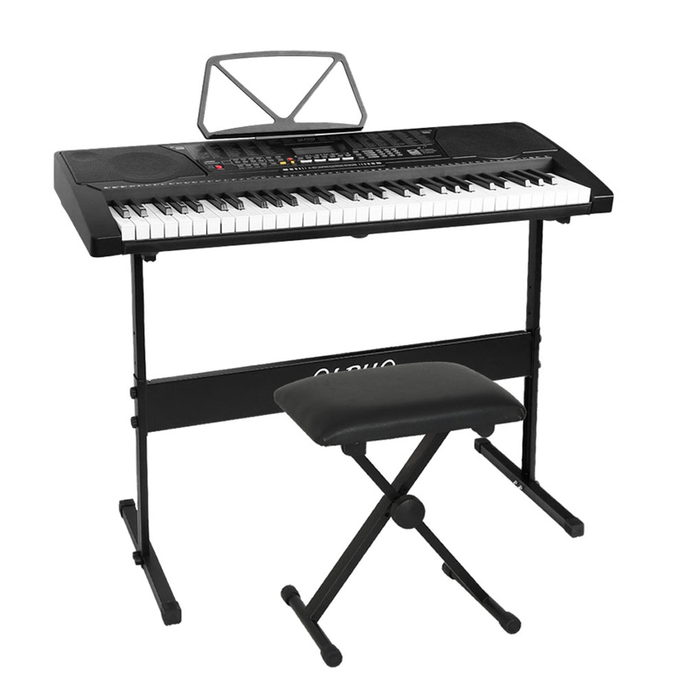 Alpha 61 Keys Electronic Piano Keyboard Digital Electric w/ Stand Stool Lighted EK-KL-91M-BK-H-B01