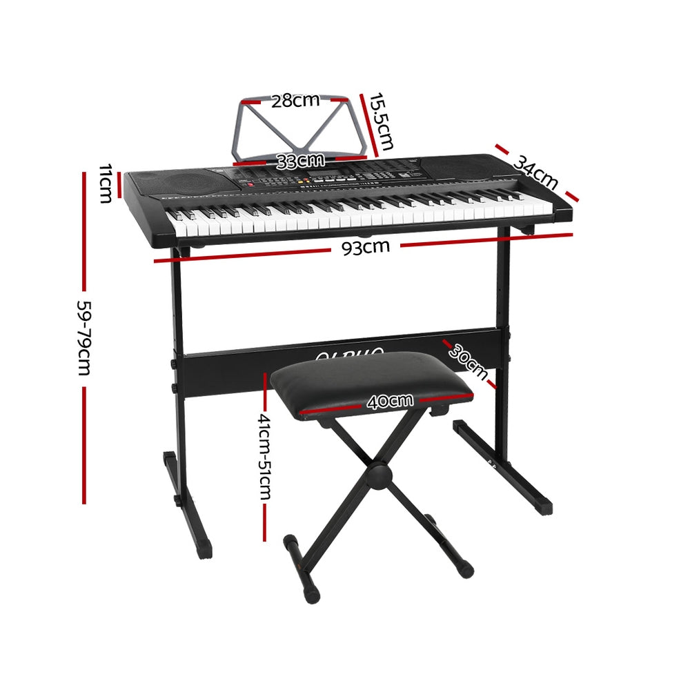 Alpha 61 Keys Electronic Piano Keyboard Digital Electric w/ Stand Stool Lighted EK-KL-91M-BK-H-B01