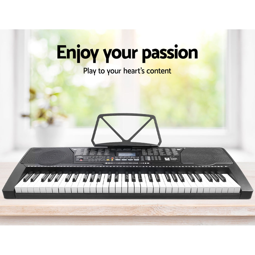 Alpha 61 Keys Electronic Piano Keyboard Digital Electric w/ Stand Stool Lighted EK-KL-91M-BK-H-B01