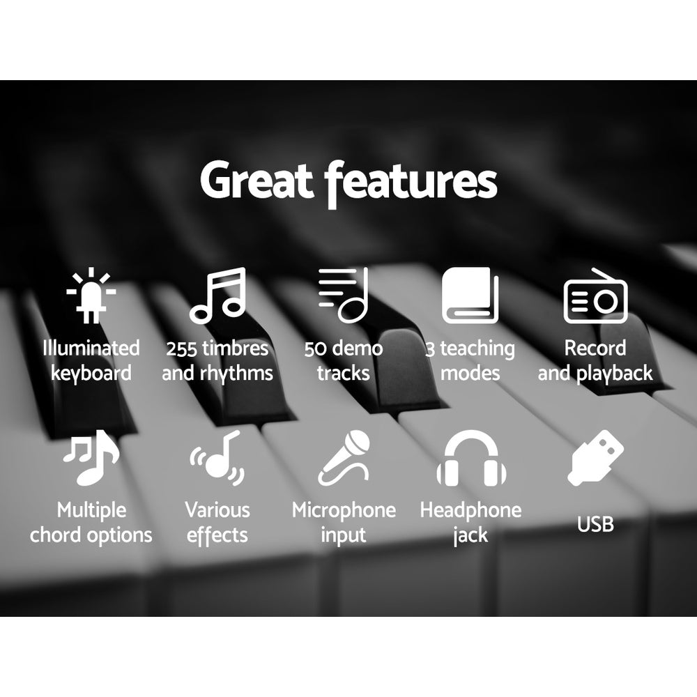 Alpha 61 Keys Electronic Piano Keyboard Digital Electric w/ Stand Stool Lighted EK-KL-91M-BK-H-B01