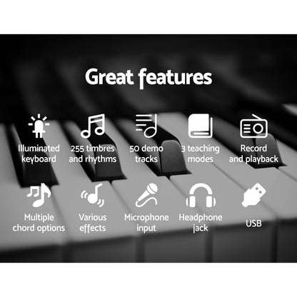 Alpha 61 Keys Electronic Piano Keyboard Digital Electric w/ Stand Stool Lighted EK-KL-91M-BK-H-B01