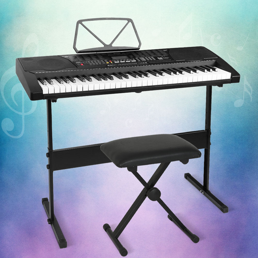 Alpha 61 Keys Electronic Piano Keyboard Digital Electric w/ Stand Stool Lighted EK-KL-91M-BK-H-B01