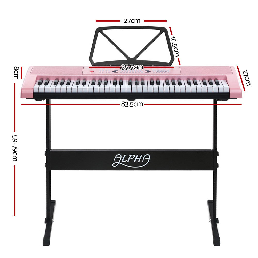 Alpha 61 Keys Electronic Piano Keyboard Digital Electric w/ Stand Lighted Pink EK-KL-97-PK-H