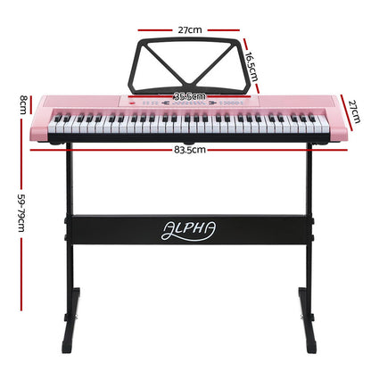 Alpha 61 Keys Electronic Piano Keyboard Digital Electric w/ Stand Lighted Pink EK-KL-97-PK-H