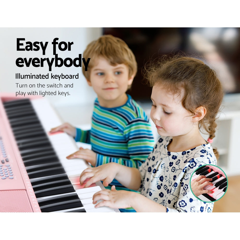 Alpha 61 Keys Electronic Piano Keyboard Digital Electric w/ Stand Lighted Pink EK-KL-97-PK-H
