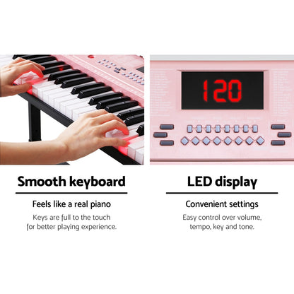 Alpha 61 Keys Electronic Piano Keyboard Digital Electric w/ Stand Lighted Pink EK-KL-97-PK-H