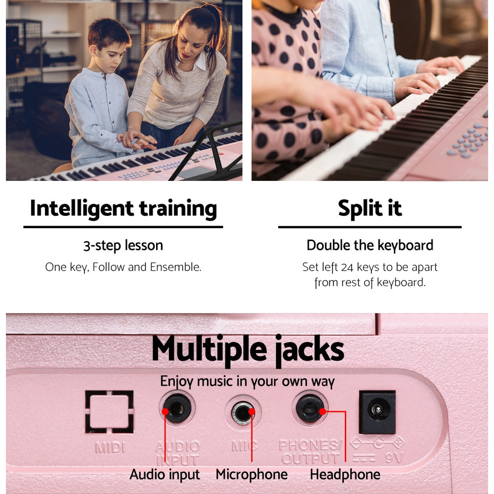 Alpha 61 Keys Electronic Piano Keyboard Digital Electric w/ Stand Lighted Pink EK-KL-97-PK-H