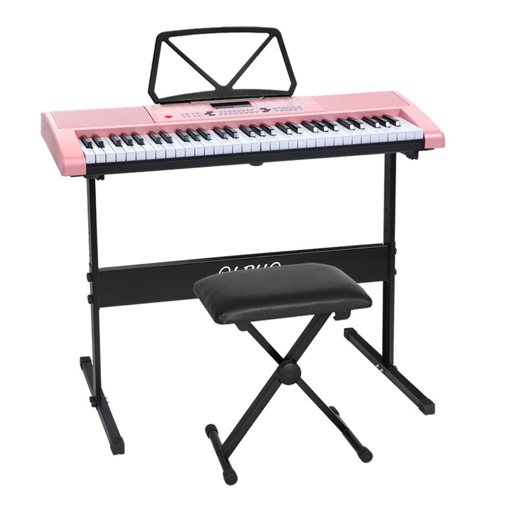 Alpha 61 Keys Electronic Piano Keyboard Digital Electric w/ Stand Stool Pink EK-KL-97-PK-H-B01