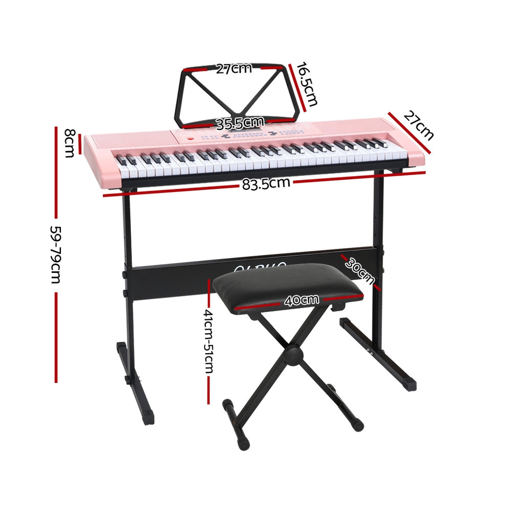 Alpha 61 Keys Electronic Piano Keyboard Digital Electric w/ Stand Stool Pink EK-KL-97-PK-H-B01