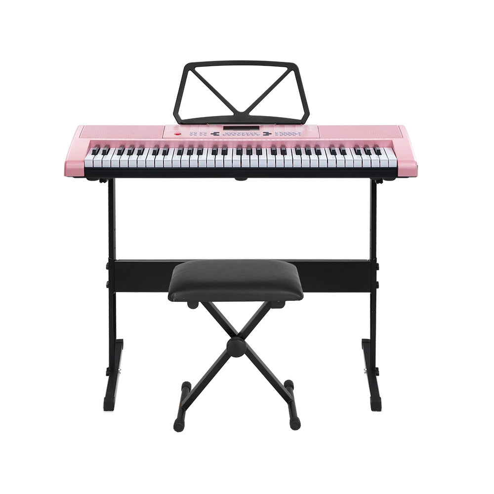 Alpha 61 Keys Electronic Piano Keyboard Digital Electric w/ Stand Stool Pink EK-KL-97-PK-H-B01
