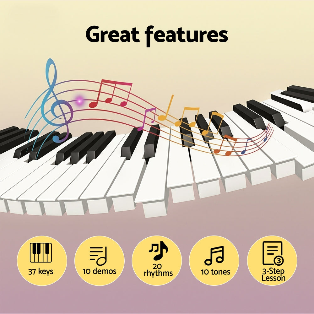 Alpha 37-Key Digital Piano Keyboard for Kids Beginners Electronic Keyboard Piano Gift Pink EK-M37-PK