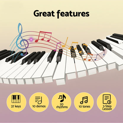 Alpha 37-Key Digital Piano Keyboard for Kids Beginners Electronic Keyboard Piano Gift Pink EK-M37-PK