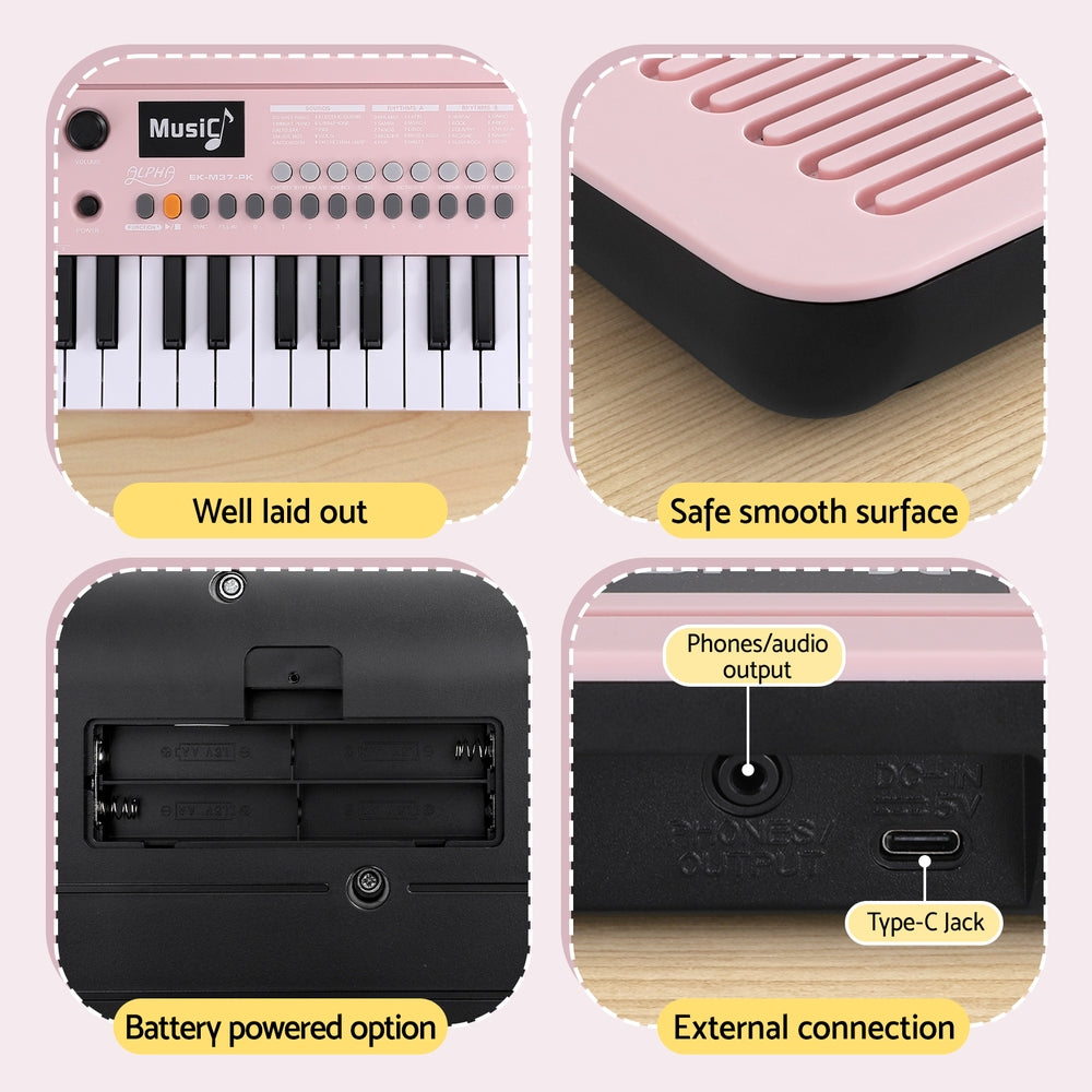 Alpha 37-Key Digital Piano Keyboard for Kids Beginners Electronic Keyboard Piano Gift Pink EK-M37-PK