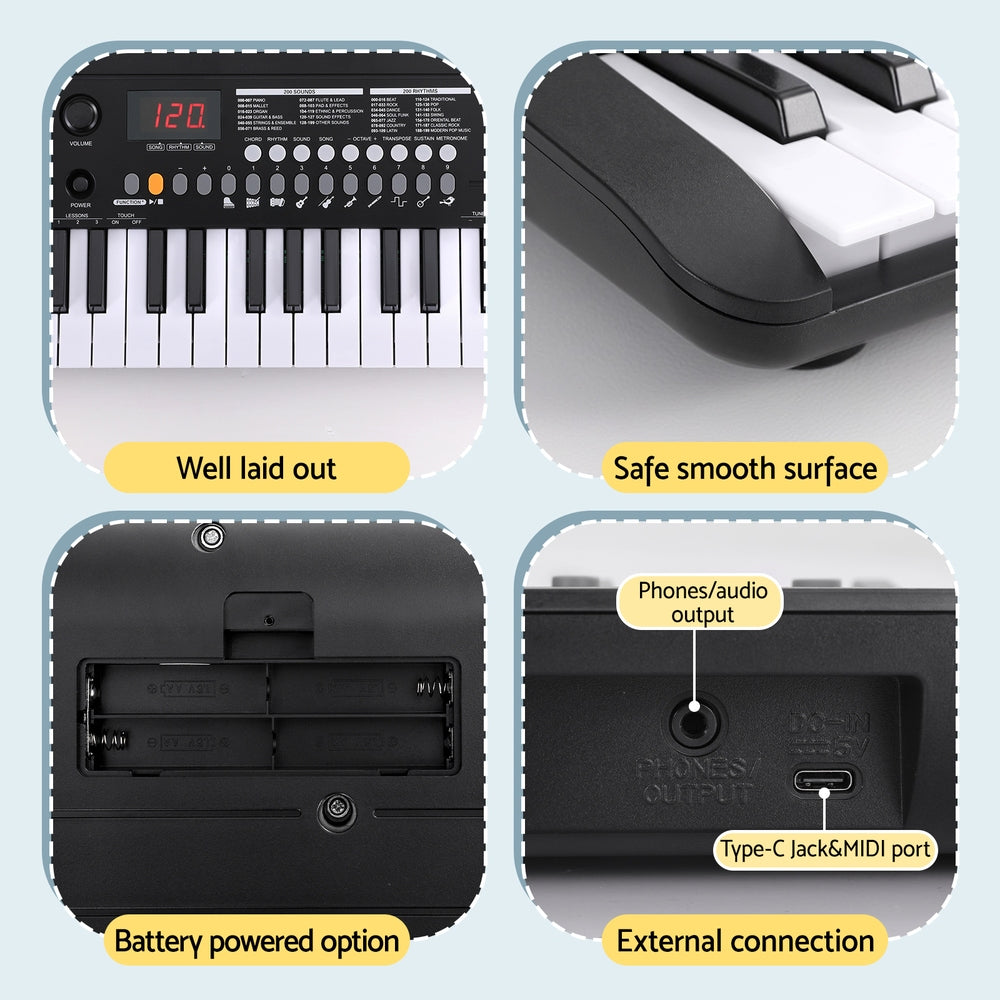 Alpha 37-Key Digital Piano Keyboard Electric Black EK-M37-T-BK