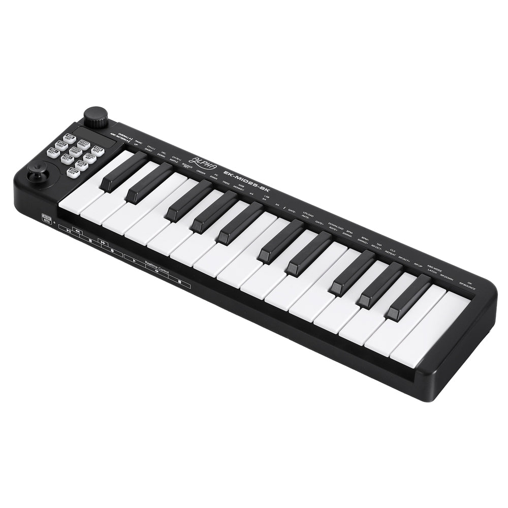 Alpha 25-Key MIDI Keyboard Controller Portable USB Laptop Black EK-MID25-BK