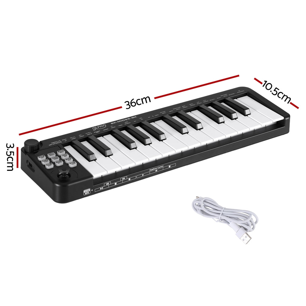 Alpha 25-Key MIDI Keyboard Controller Portable USB Laptop Black EK-MID25-BK