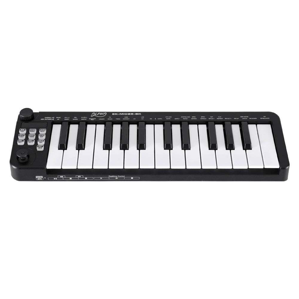 Alpha 25-Key MIDI Keyboard Controller Portable USB Laptop Black EK-MID25-BK