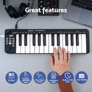Alpha 25-Key MIDI Keyboard Controller Portable USB Laptop Black EK-MID25-BK